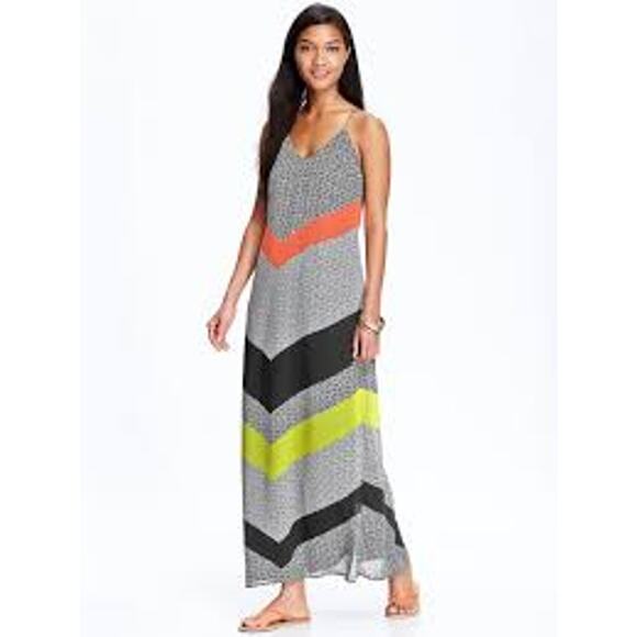 Old Navy Women’s Spaghetti‎ Strap Patterned Chiffon Maxi Dress Size L Multicolor - Picture 1 of 6